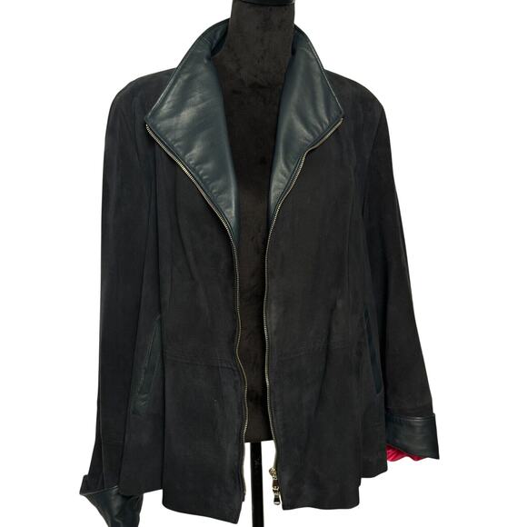 Vintage Italian Suede Jacket Women’s 49 Navy Blue ADAM Made in Italy, Retro Moto - Picture 1 of 14